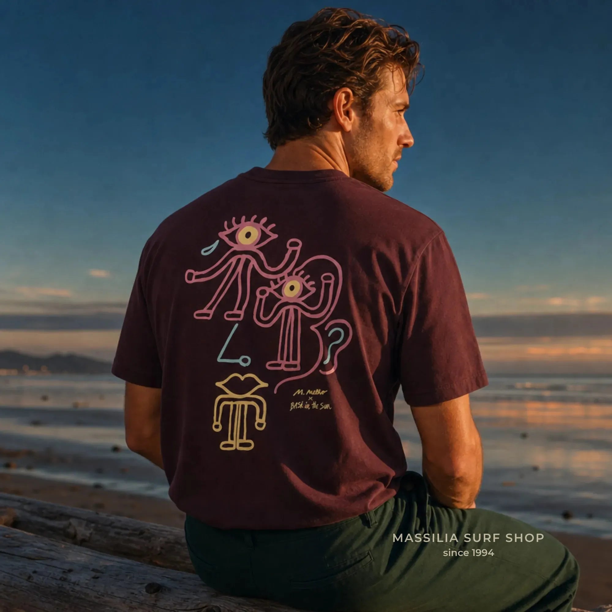 tee shirt bask in the sun eye bordeaux vue de dos lifestyle plage