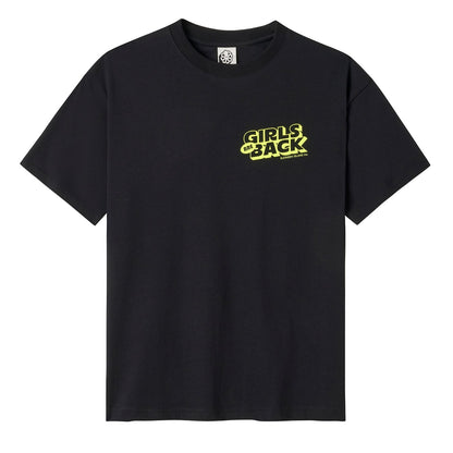 tee shirt oversize noir jonsen island avec logo coeur jaune style bd vue de face