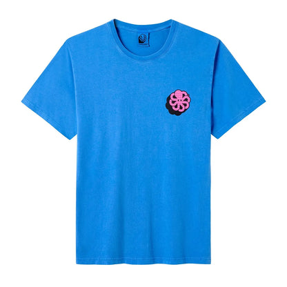 t-shirt jonsen island homme bleu big 3d manches courtes vue de face logo pieuvre rose sur le coeur