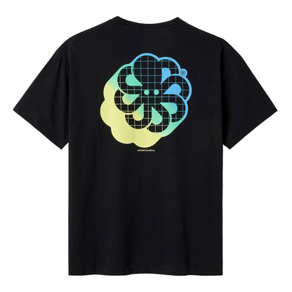 tee shirt confort noir jonsen island avec poulpe dégradé jaune et vert vue de dos