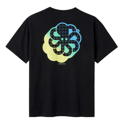 tee shirt confort noir jonsen island avec poulpe dégradé jaune et vert vue de dos