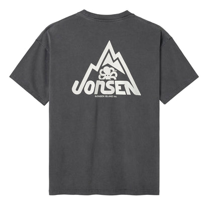 tee shirt confort noir jonsen island avec poulpe blanc et montagne stylisée blanche vue de dos