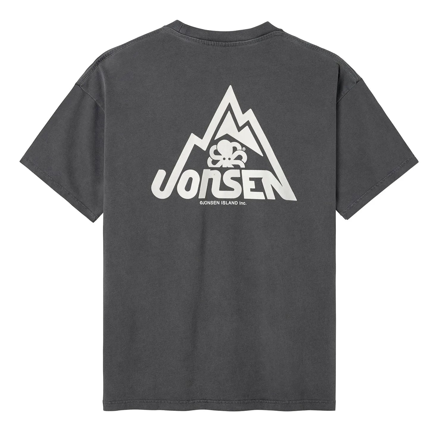 tee shirt confort noir jonsen island avec poulpe blanc en velours et montagne stylisée blanche vue de dos