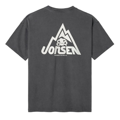tee shirt confort noir jonsen island avec poulpe blanc en velours et montagne stylisée blanche vue de dos