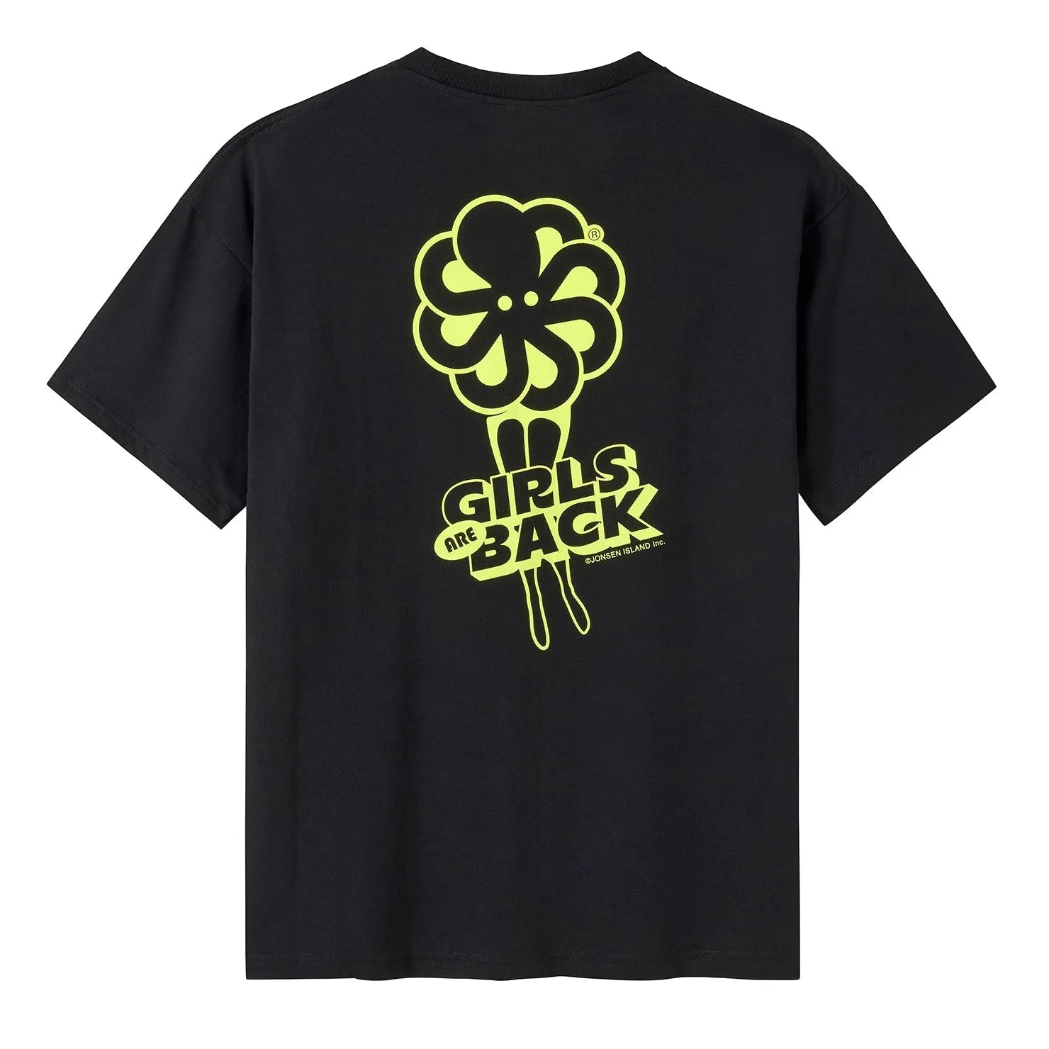 tee shirt confort noir jonsen island avec poulpe jaune et jambes de femme  vue de dos