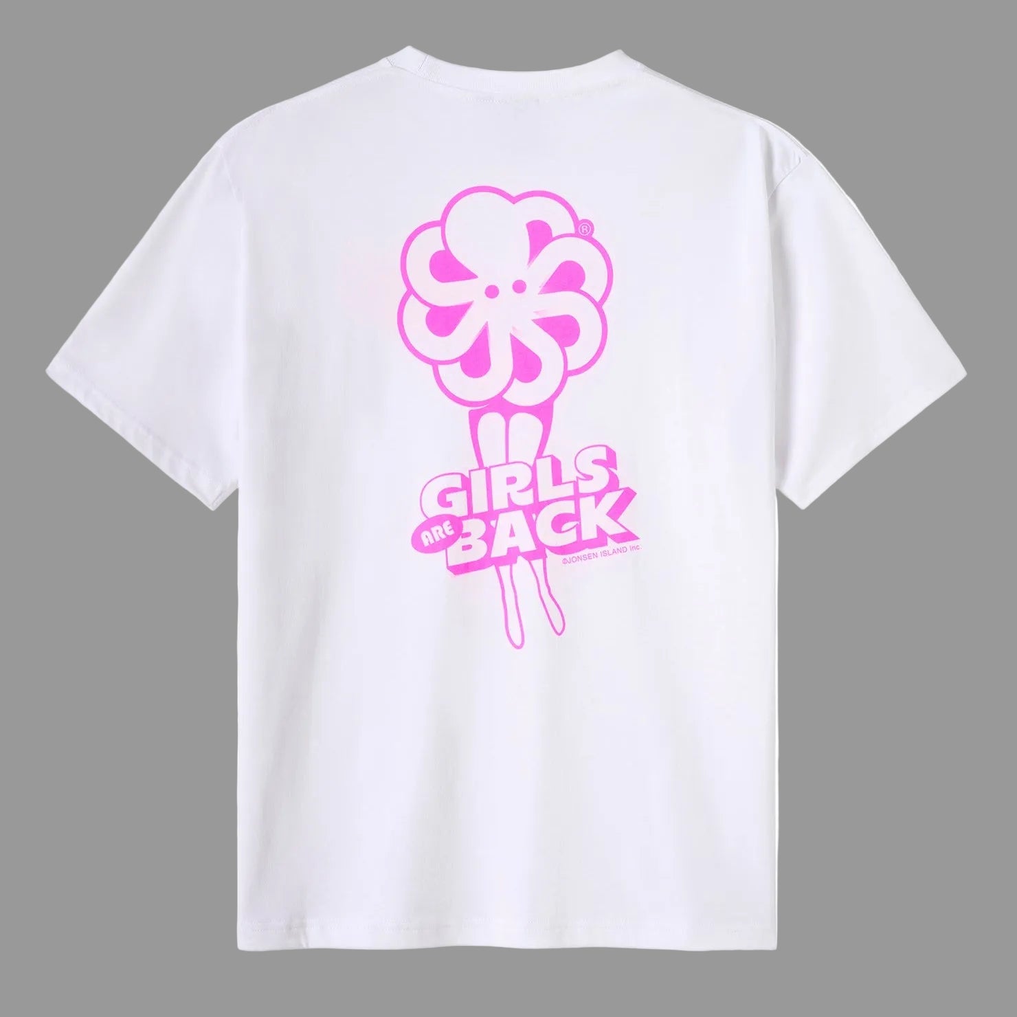 tee shirt oversize blanc jonsen island avec poulpe rose et jambes de femme  vue de dos