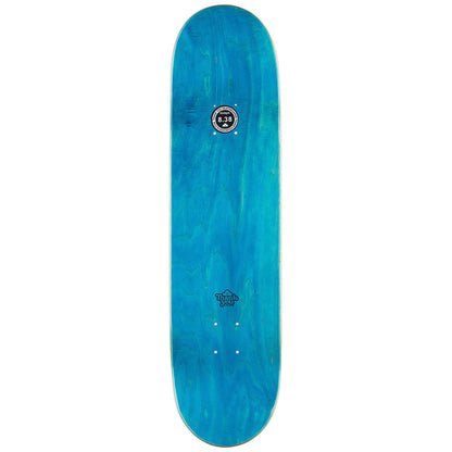 vue de dessus skate bleu avec trame de bois visible