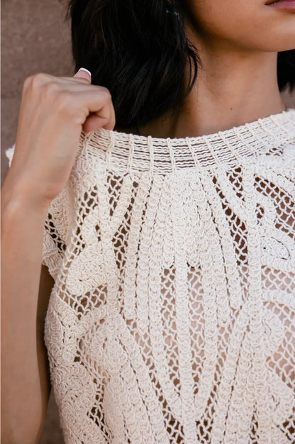 detail maille ajouree coton motif graphique texture legere