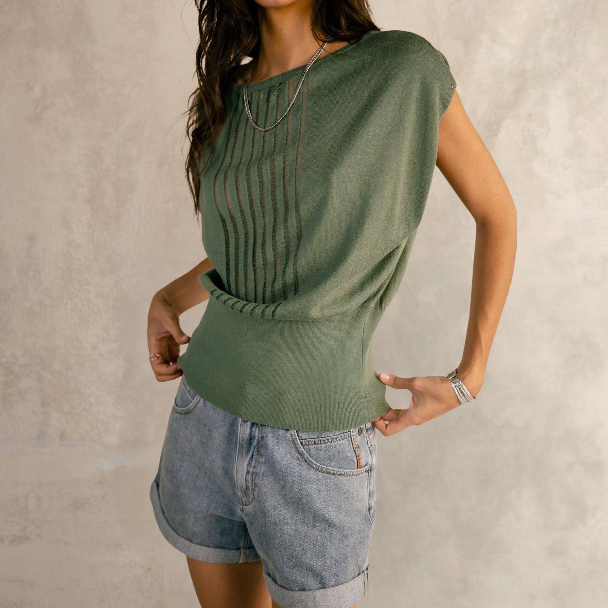 top femme freeman preel maille ajourée vert