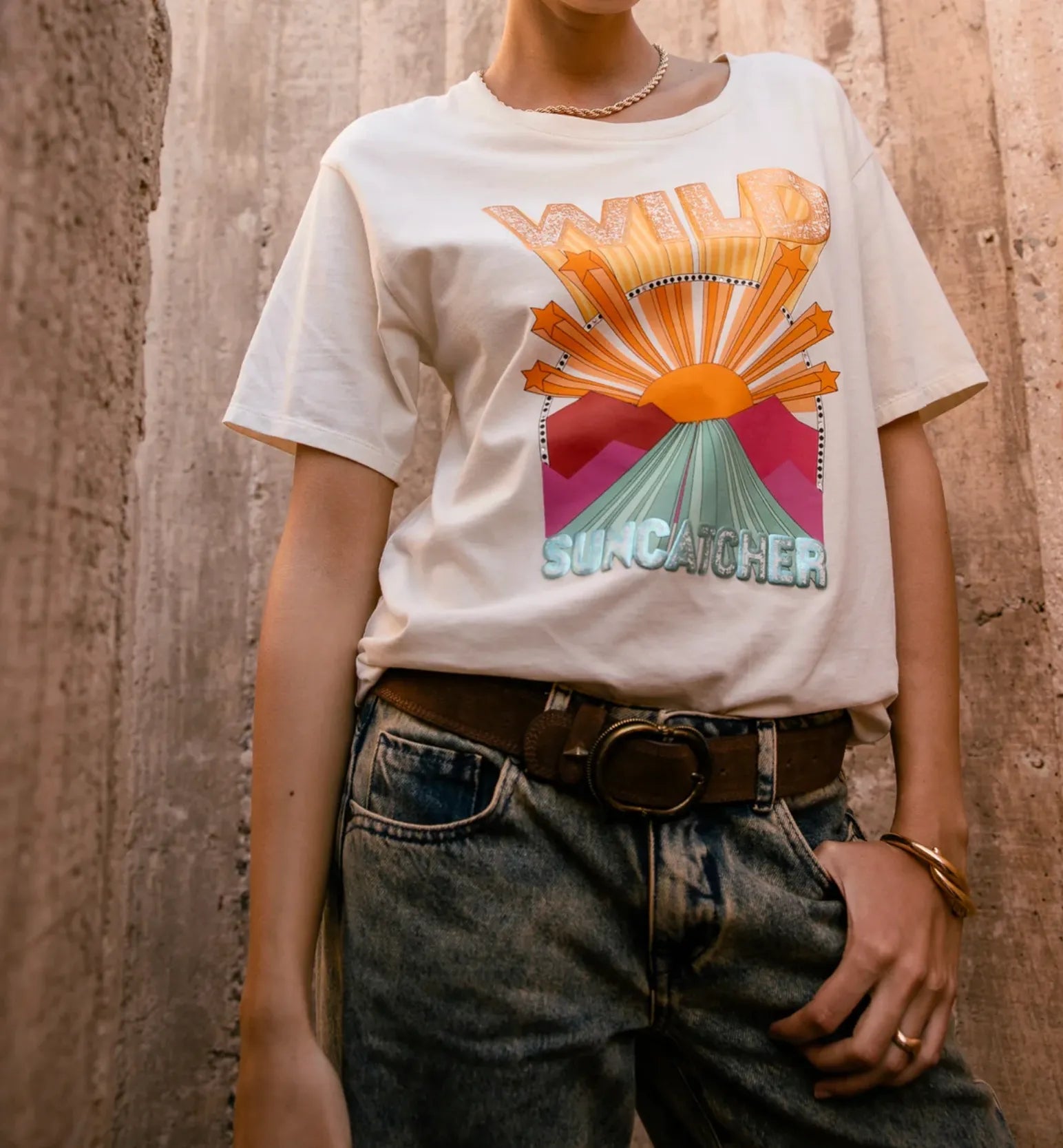 t shirt femme coton clair imprime graphique coupe droite vue face