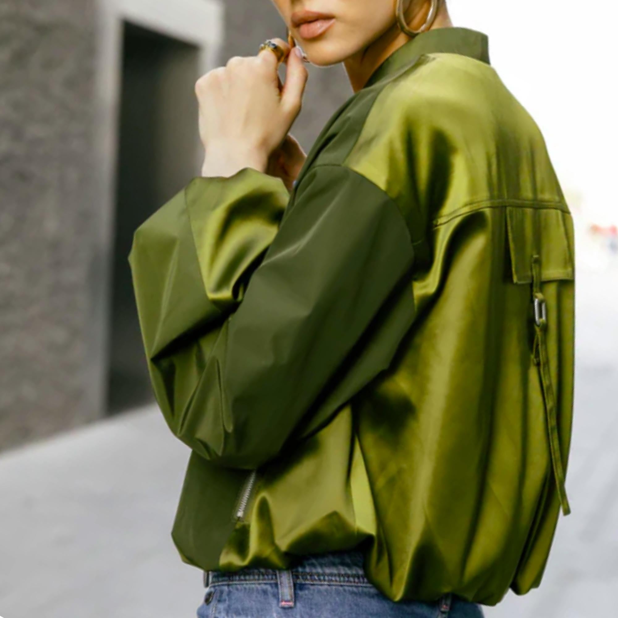 bomber vert femme manches bouffantes satin