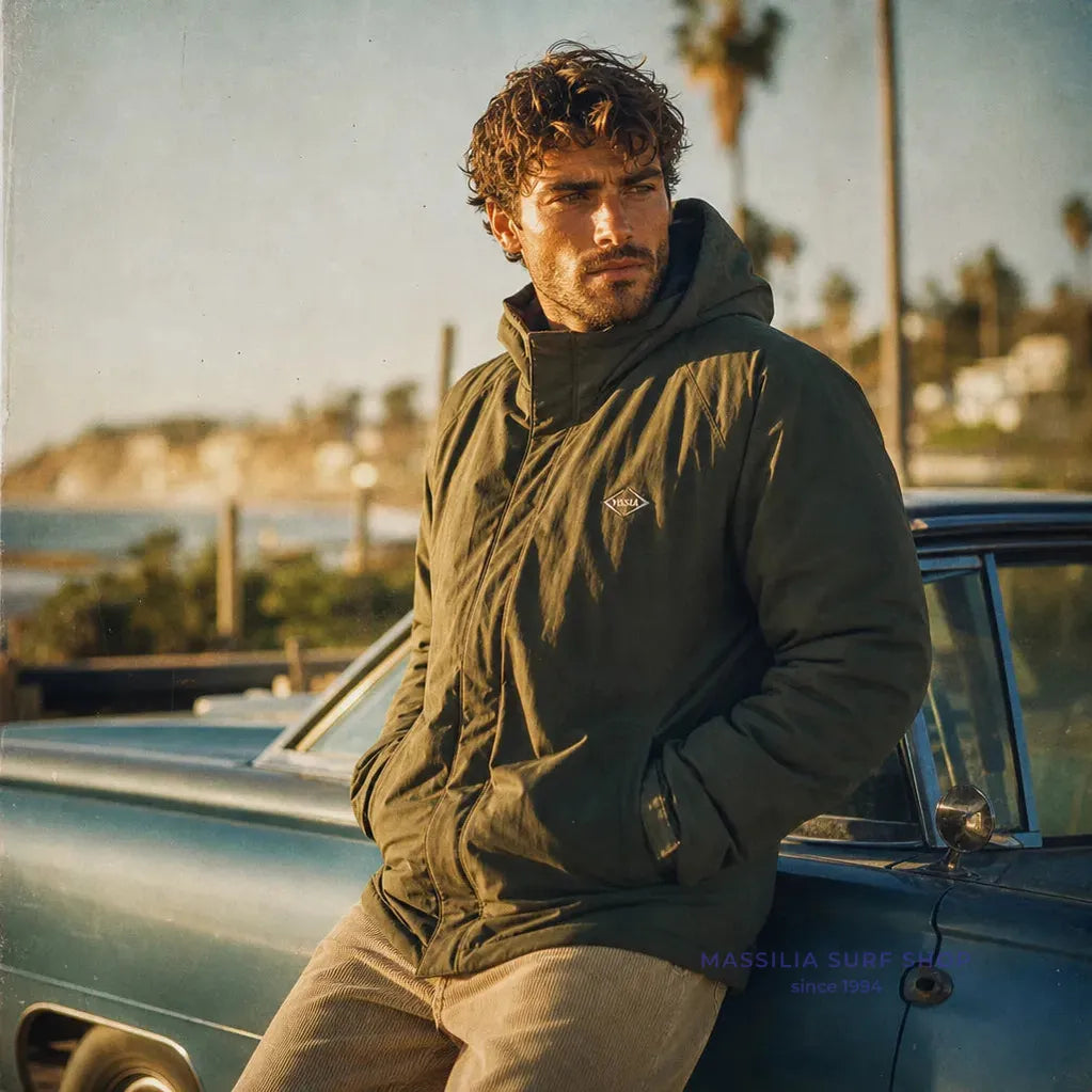 homme portant parka kaki  vissla 10k national lifestyle