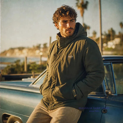 homme portant parka kaki  vissla 10k national lifestyle