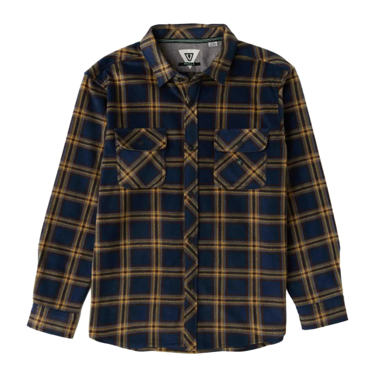 chemise bucheron homme en polaire a gros carreaux bleu et marron vue de face