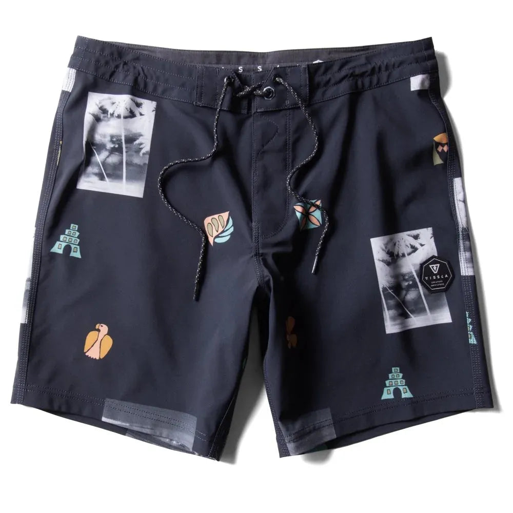 short de surf noir enfant vissla imprime