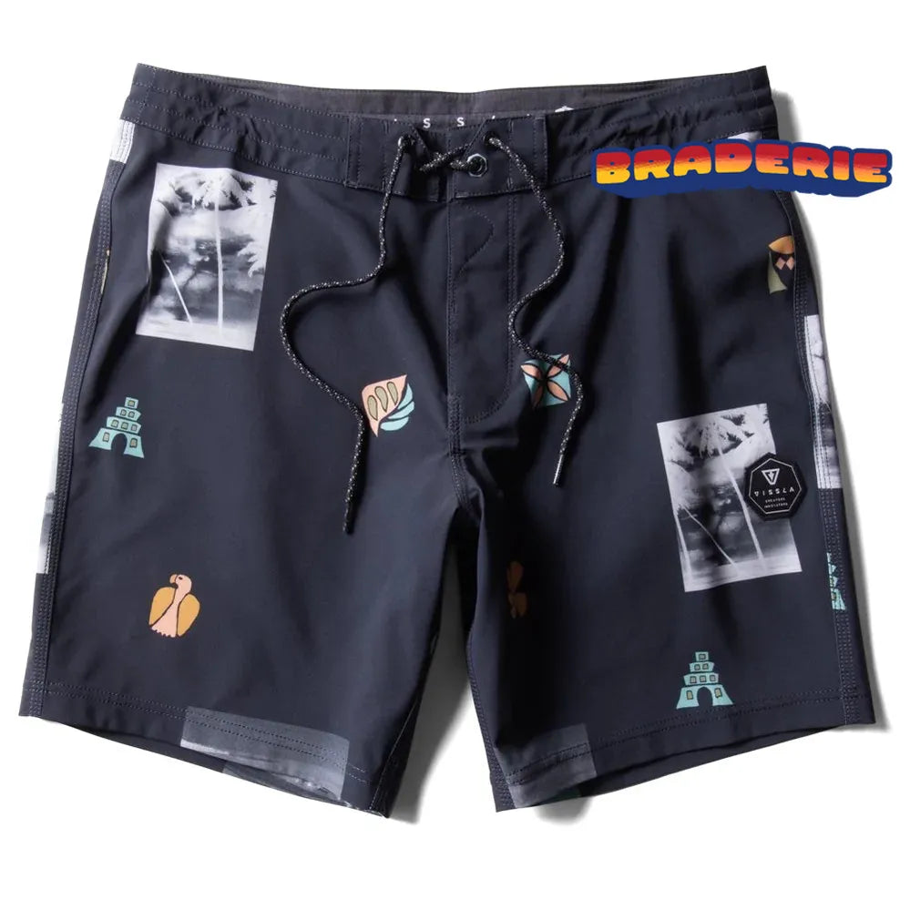 short de surf noir enfant vissla imprime