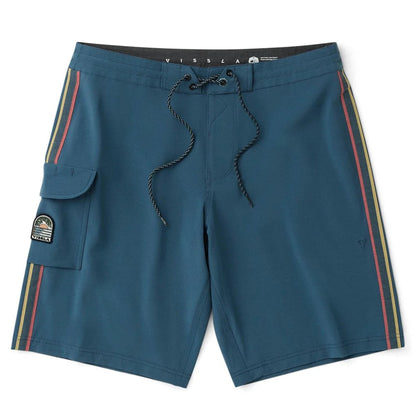 boardshort Vissla Long Sets bleu denim 21 pouces stretch recyclé surf vue face