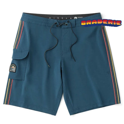 boardshort Vissla Long Sets bleu denim 21 pouces stretch recyclé surf vue face