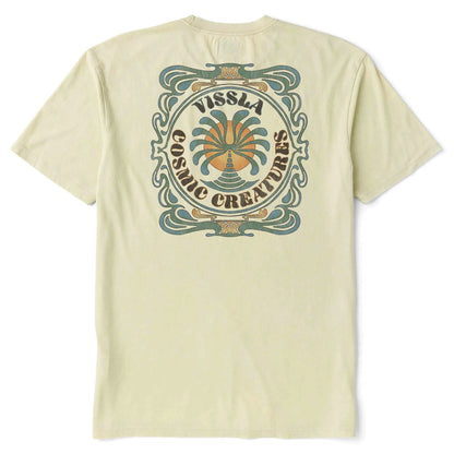tee shirt homme blanc cassé manches courtes avec logo dans le dos retro 70s surf bleu vissla