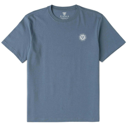 tee shirt oversize bleu homme manches courtes logo poitrine blanc vissla vue de face