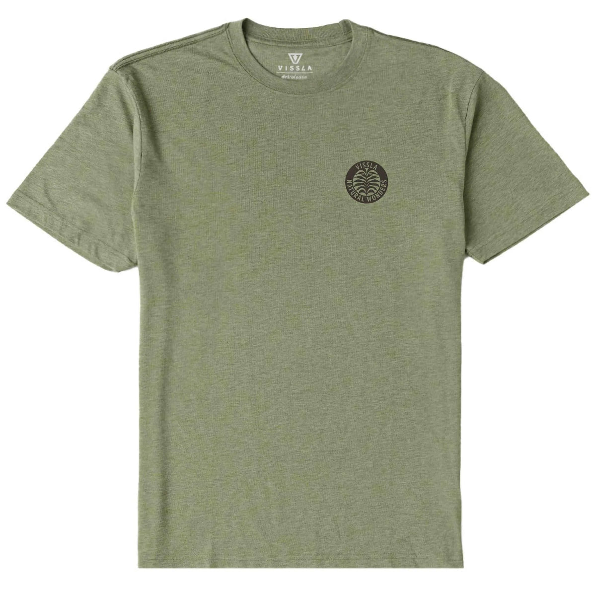 tee shirt vert manches courtes et col rond vissla logo coeur vue de face