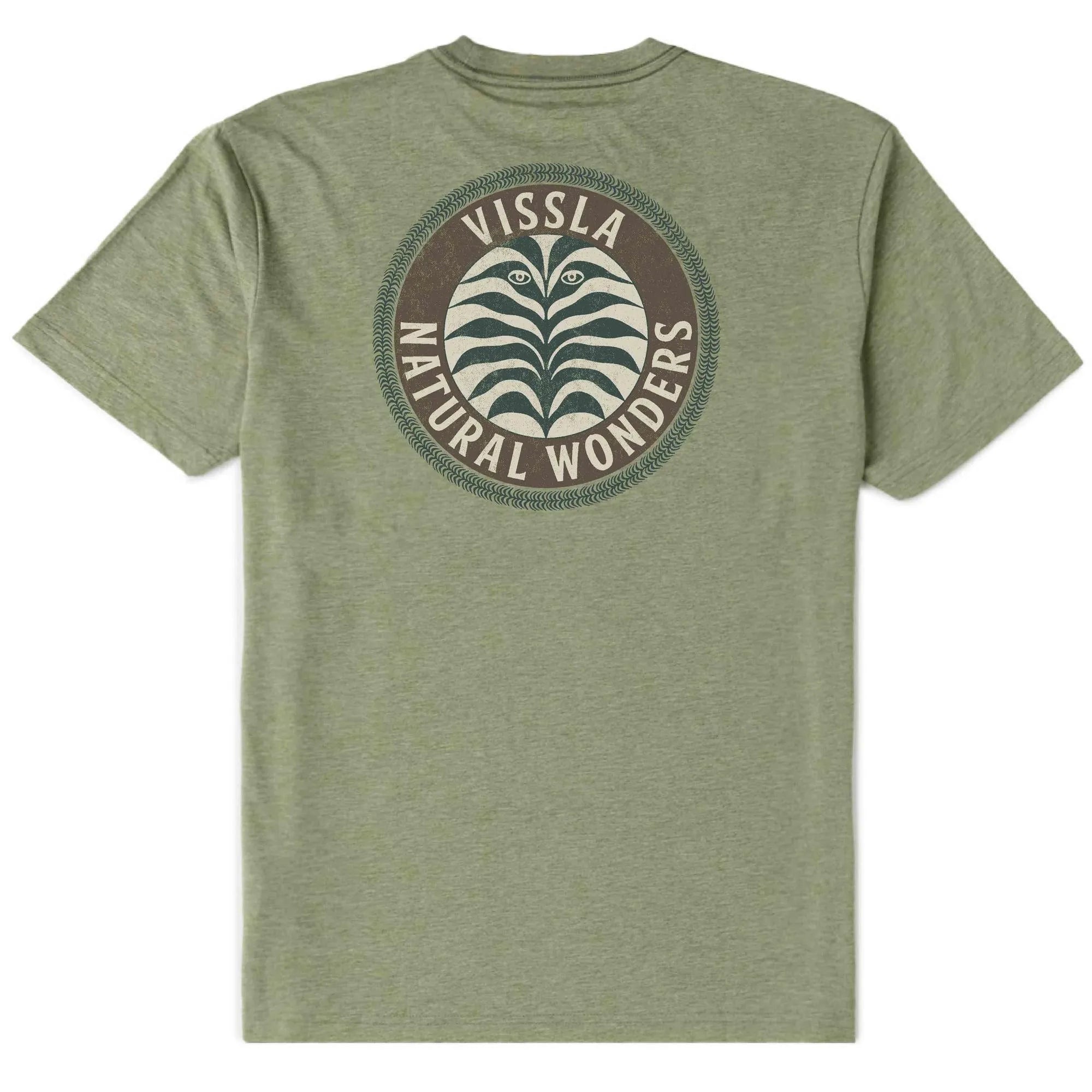 t shirt homme vert vissla vue de dos avec motif plante et inscription en rond