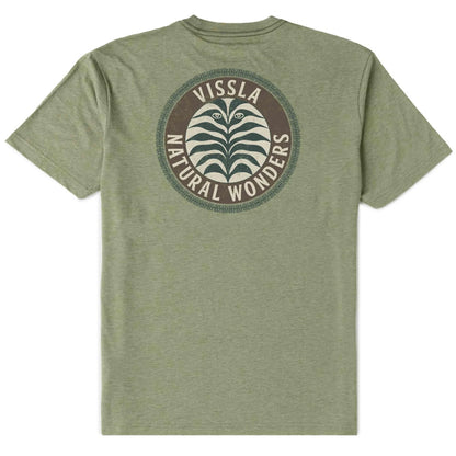 t shirt homme vert vissla vue de dos avec motif plante et inscription en rond