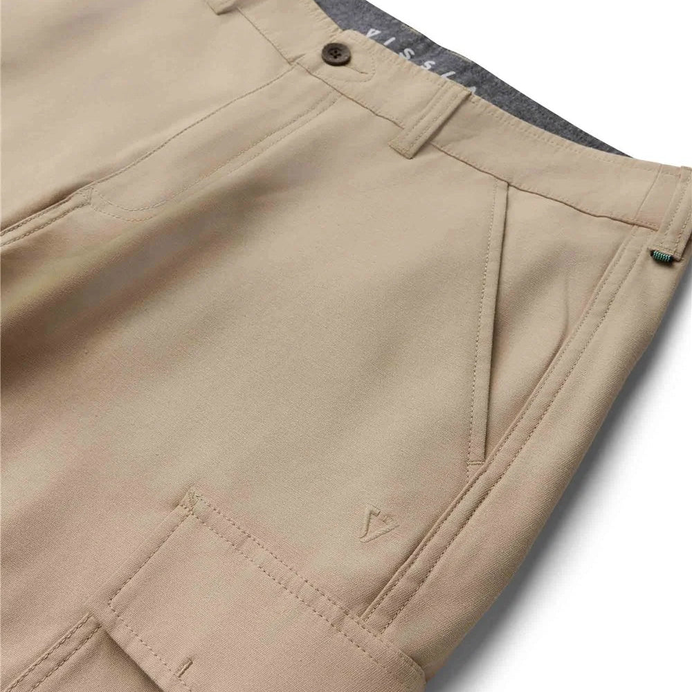 détail bermuda cargo Vissla tissu twill résistant fermeture bouton zip métal